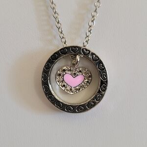 Cookie Lee Pink Heart With Crystals & Best Friends Ring Necklace